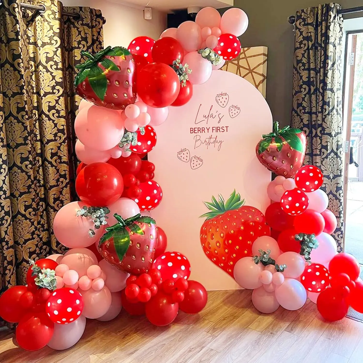 127Pcs Strawberry Balloon Garland Arch Kit-Red And Pastel Orange Balloons With 18Inch Size Strawberry Foil Balloons For Sweet One Girl Baby Shower Berry First Themed Birthday Party Decorations