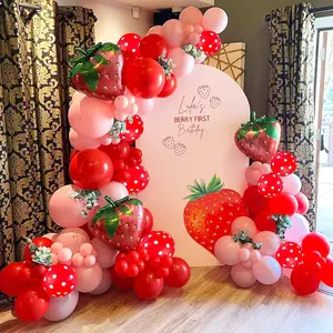 127Pcs Strawberry Balloon Garland Arch Kit-Red And Pastel Orange Balloons With 18Inch Size Strawberry Foil Balloons For Sweet One Girl Baby Shower Berry First Themed Birthday Party Decorations