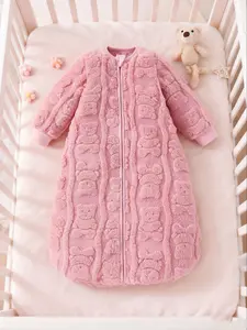 Ultra-Soft Baby Sleep Bag 1.0 Tog, Bear Jacquard Thin Velvet Wearable Blanket, Dual Zipper Long Sleeve, Infant Sleeping Bag, Sleep Sack