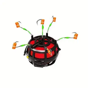 Automatic flip fishing rig with 6-hook bait cage - Sturdy ABS bait cage with carbon steel flip hooks, suitable for carp, silver carp - Black, ready-to-use fishing equipment, bait cage-like structure, durable fishing rig，bait casters