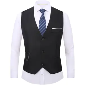 DOKKIA Men's Dress Suit Vest Waistcoat with Chain Formal Casual Business Slim Fit V-neck Sleeveless Tuxedo Jacket Menswear Tops Suit Coats Work Vneck