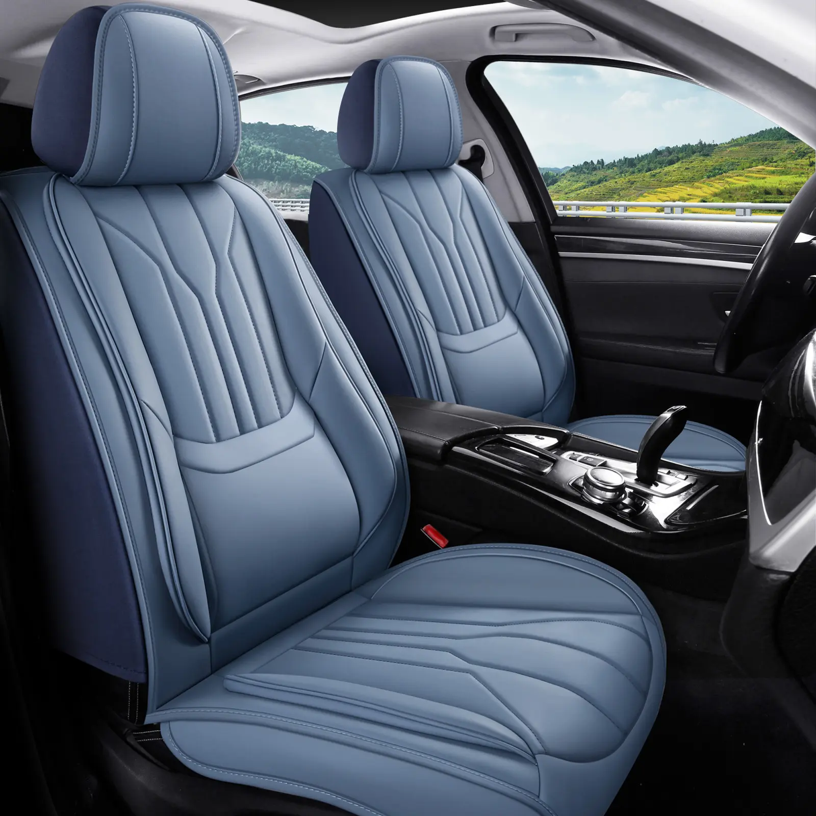 OTOEZ Universal Nappa Leather Car Seat Covers with Lumbar Support Cushion Waterproof Airbag Compatible Full Set for 5 Seats Auto Seat Protectors for Women Interior