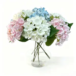 Hydrangea Artificial Flowers 6pcs, Faux Blue Silk Hydrangea Flowers with Stems, Fake Flowers for Table Centerpiece, Home Wedding Party Decor