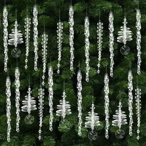 24 count Christmas Tree Decoration  Ornaments,3 Styles Clear  Icicle  Ornaments for Christmas Tree and Fireplace Winter  Year Party Supplies