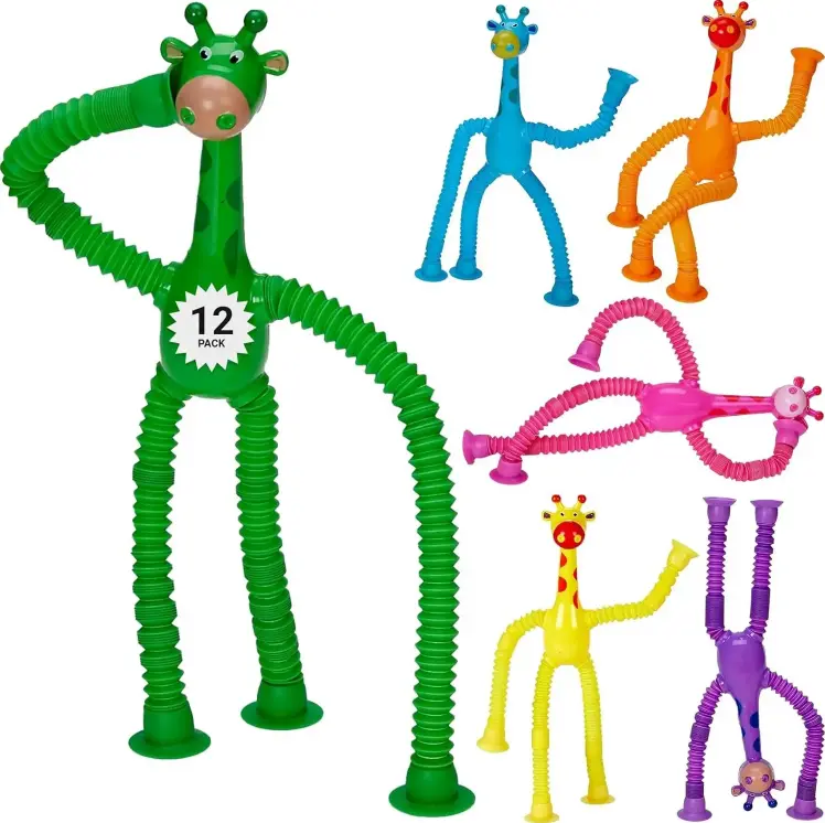 Telescopic Suction Cup Giraffe Toys 12-PACK Shape Changing Educational Fidget Toys Child Fun Interaction Sensory Toys ADHD Autistic Stimulating Creative Learning - Anxiety Imaginative Play