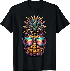 100% cotton Unisex Pineapple Sunglasses Aloha Beaches Hawaii T-Shirt