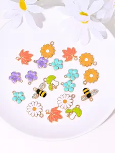 10 Cute Bee Cherry Blossom Daisy Mushroom Maple Leaf Charms, DIY Jewelry Making, Earrings Necklaces Bracelets Keychains, Daily Accessories