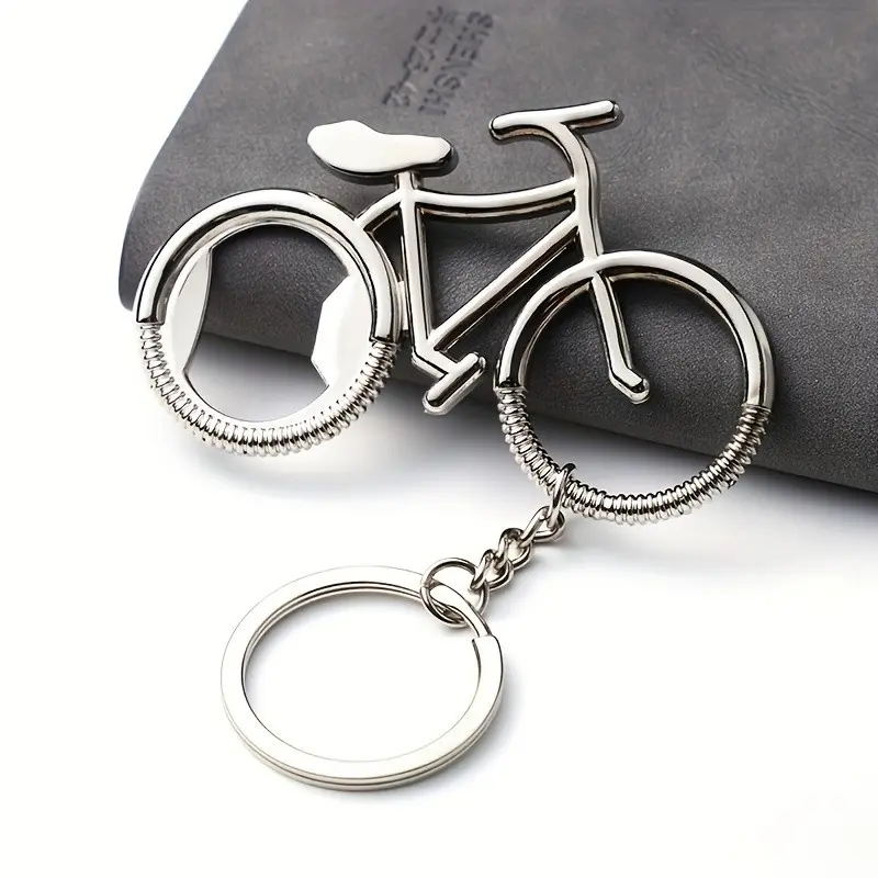 Unique Bicycle Metal Keychain Pendant, Beer Opener Design, Multi-Purpose Fun Keyring, Small Hanging Accessory, Novelty Key Holder