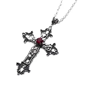 Vintage Cross Pendant Necklace for Women Goth Accessories Gothic Long Chain