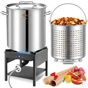 ARC 64/84/100QT Outdoor Seafood Boiling Turkey Fryer Kit, 200,000BTU Propane Stove Burner, Stainless Steel Crawfish Boil Pot with Strainer for Outdoors Cooking and Steaming, Non-Assembly
