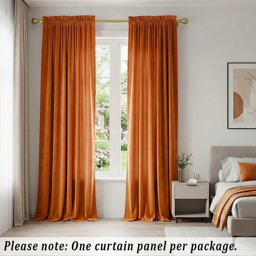 Maple Sugar Velvet Blackout Curtains, Blackout Bedroom Curtains, Rod Pocket Top, Soft & Smooth, Wrinkle Resistant, Washable, High Blackout, Privacy Protection