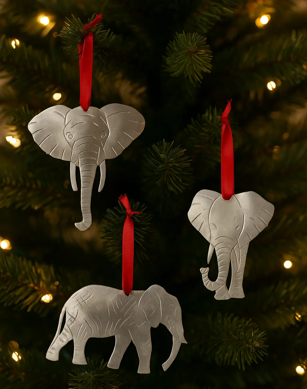 African Elephant Ornament Trio – Fair Trade Handmade Holiday Gift Set (Set of 3)
