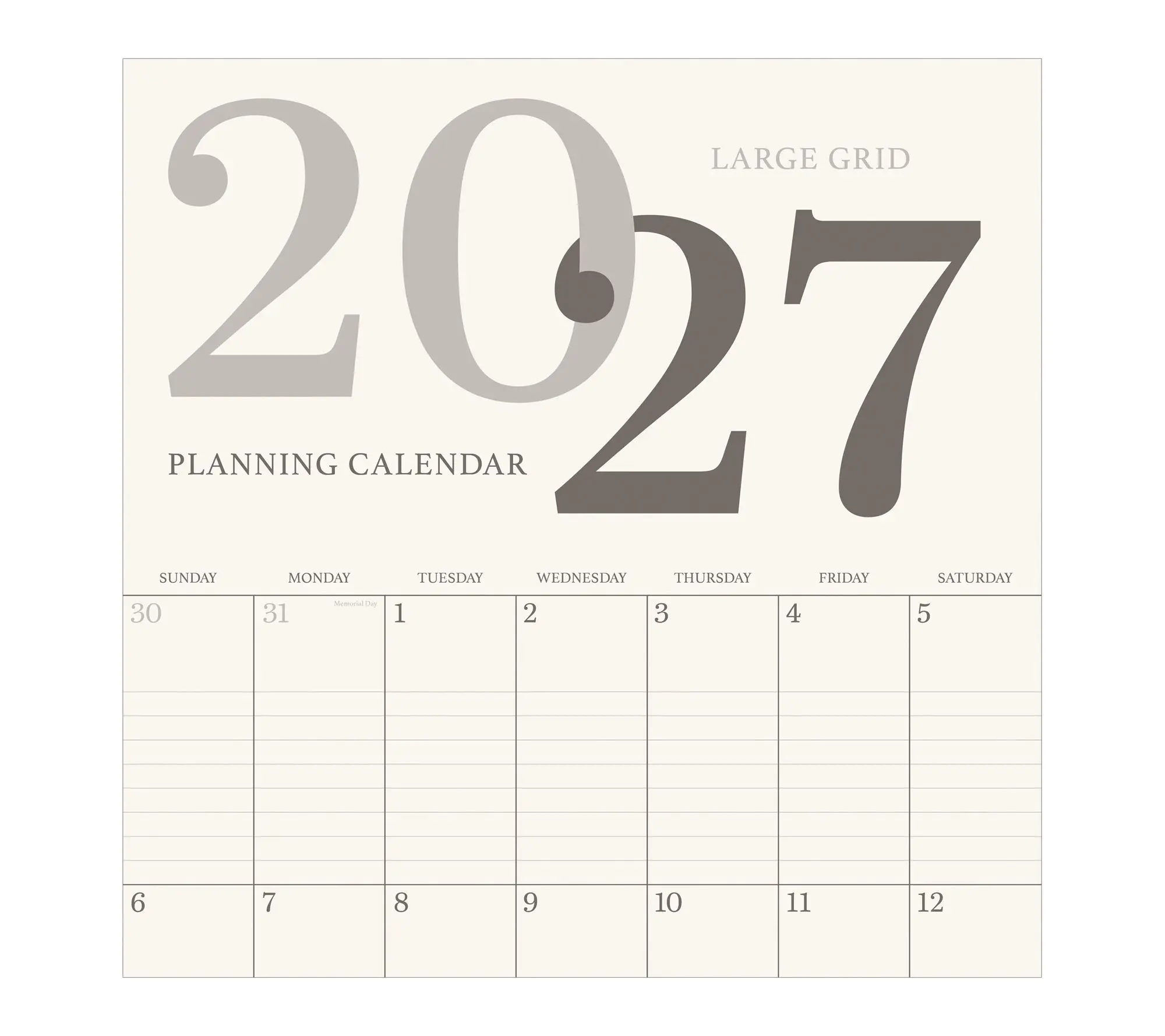 2027 Simple Aesthetic Grid Wall Calendar