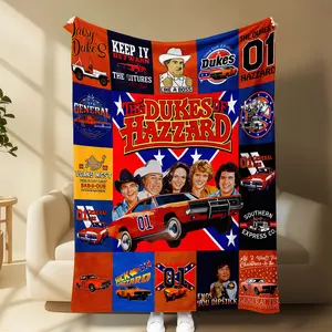 Retro Muscle Car Throw Blanket, Vintage Southern Roadtrip Collage Fleece Blanket, Super Soft Cozy Sofa Couch Bed Blanket
