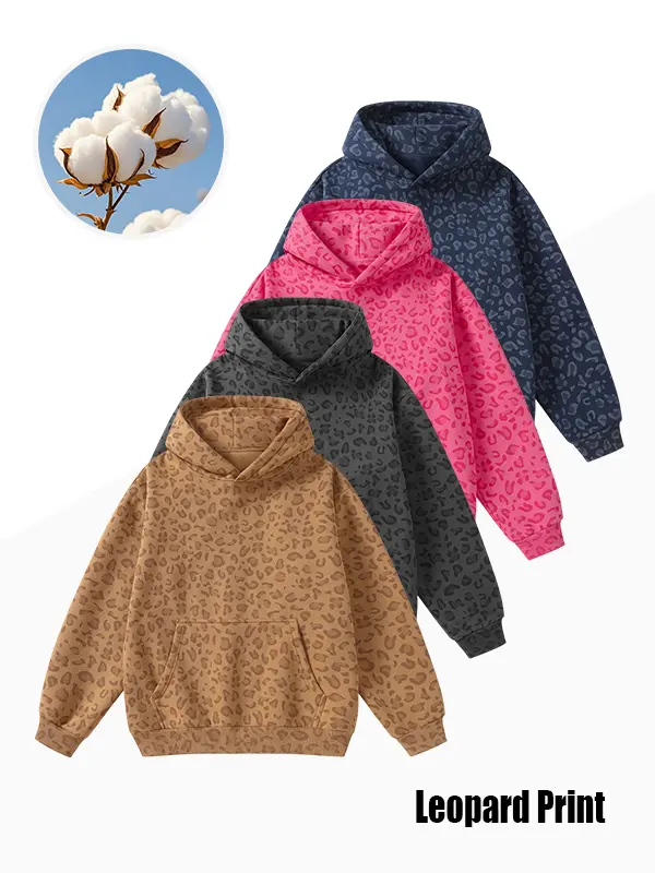 Men’s and women’s autumn/winter leopard-print hooded sweatshirt, loose and versatile, kangaroo pocket long-sleeve hoodie, suitable for daily commuting and outdoor activities