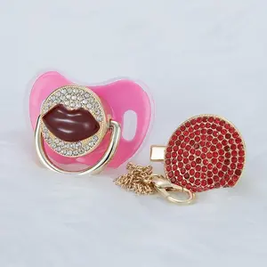 Custom Bling Sweet Kiss Pacifier & Red Crystal Clip – Trendy Baby Gift Set | Unique Newborn Keepsake, Baby Shower, First Birthday