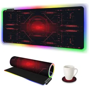 Large Gaming  Pad RGB, Keyboard Led Mousepad Extended 35.4 x 15.8 inch Non-Slip Rubber Base with 14 Lighting Modes Desk Mat, Red Circuit Board Motherboard