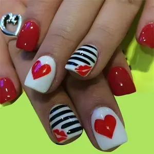 Valentine Press on Nail Square Fake Nail Glossy Design False Nail 12Sizes