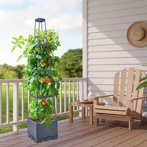 Elevated Planter Box with Trellis, Self-watering Tomato Planter, Durable Plastic Plant Pot, Outdoor Planters, Height Adjustable & Detachable Garden Trellis Tomato Cage, Climbing Plant Stand, Ideal for Climbing Plants, Vegetables and Flowers Growing