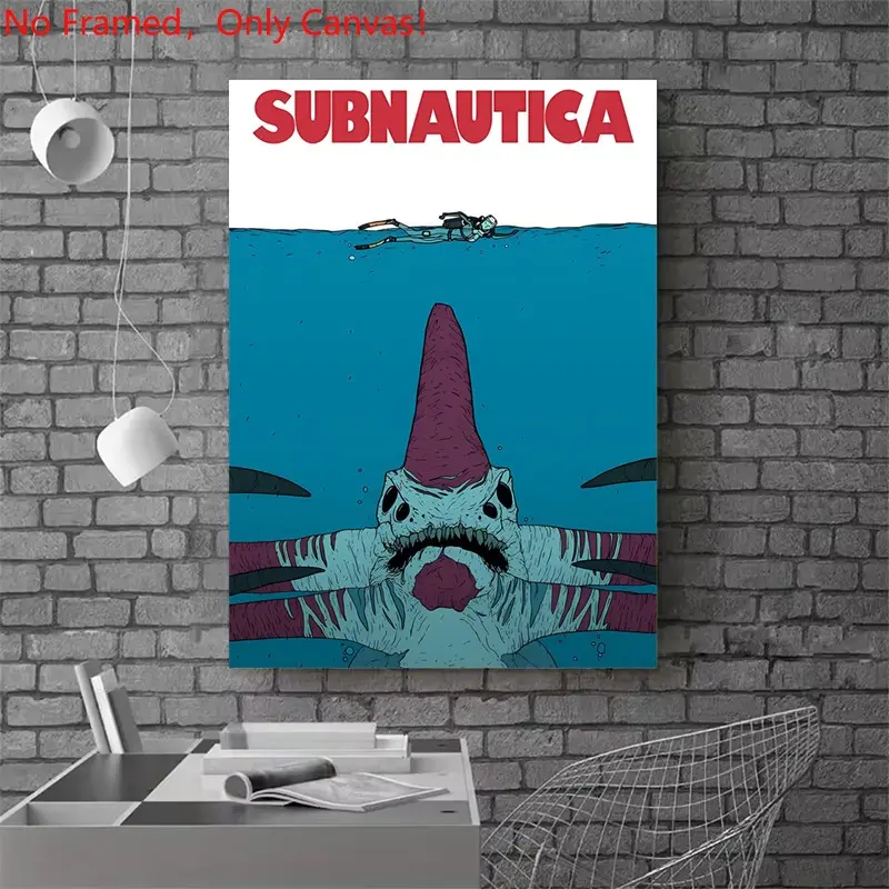 1 piece/set frameless canvas painting print poster, Game Poster art，Subnautica Game Poster，a perfect gift for Video games loves, ideal gift for bedroom, living room, dorm hallway, kitchen, mural, wall decoration, room decor