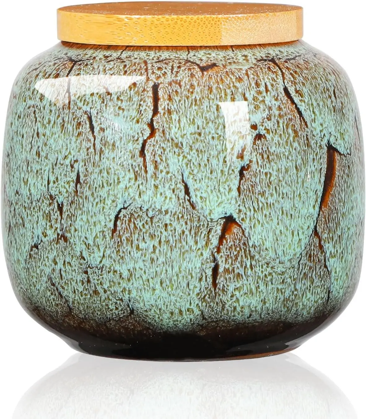 6oz Flambe Glaze Ceramic Loose Tea Canister Vintage Storage Jars with Airtight Wooden Lid Green Matcha Tin Container for Coffee Beans Condiments