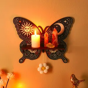 Modern Creative Sun Moon Star Butterfly Decorative Floating Shelf, Wall Mount Home Storage Rack, DIY Assembly, Suitable for Keys Jewelry Candles