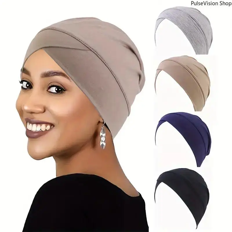Women's 2-Piece Solid Headwrap Set in Stretchy Fabric, Cross Front Underscarf Cap for Modesty and Everyday Wear, Cross Headscarf, Pvc Material