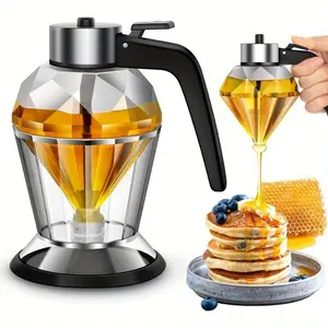 Glass Honey Dispenser with Stand - Leakproof Flip Lid and Spoon, Storage, Suitable for Maple Syrup, Cooking Oil, Seasonings - No Electricity Required, Ideal for Kitchen Storage, Practical Item, Honey Dispenser