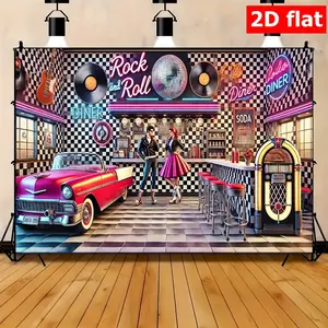 Restaurant & Rock Theme Backdrop – Vintage Bar Style Tapestry, Wall Hanging, Photography Background, Polyester HD Print, Yard, Studio, Home, Garden, Party Decor
