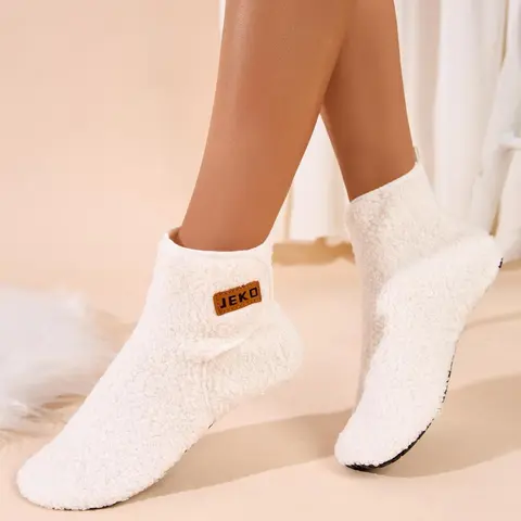 Women's Solid Color Plush Lined Sports Slippers, Casual Soft Comfortable Home Slippers, Warm Non-slip Slippers for Indoor & Outdoor Wear Footwear