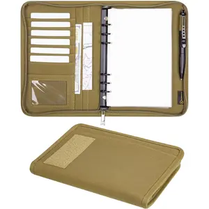Tactical Notebook Padfolio Ring Binder with 80 Sheets, Zippered Refillable 6-Ring Tactical Binder for Folders and Cards, Army Military Waterproof Notebook Cover, Khaki, 7.3"x10.1"