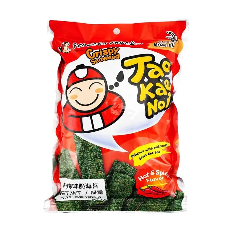 Taokaenoi Crispy Seaweed - Hot Spicy Flavor, Low Calorie, Ambient, Crunchy Snack, Seaweed Crisps & Puffed Snacks, All Ages Treat - 28g, Crispy Crisps & Puffed Snacks