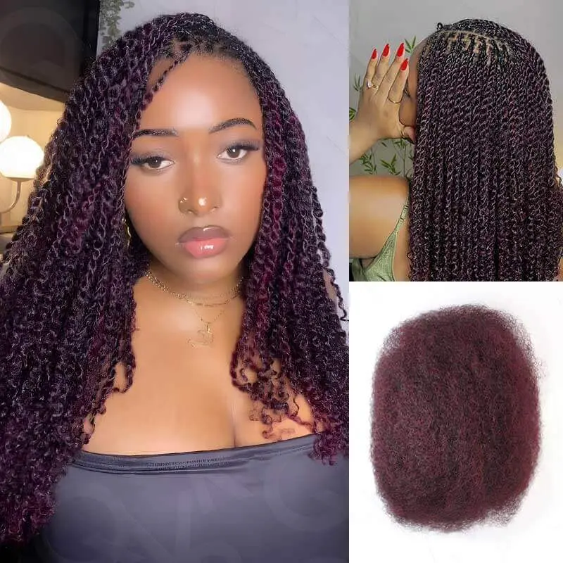 QVR Mix #1B/99J Color Afro Kinky Bulk Human Hair For Braiding Dreadlock Hair