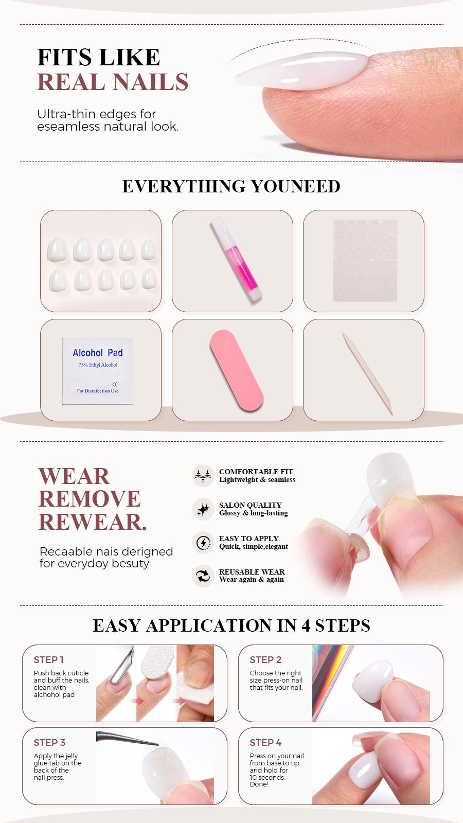 AILLSA Vacation-Ready Press-On Nails for Every Summer Mood, Glossy Salon-Look Fake Nails for Vacation & Everyday Wear