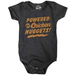 Powered By Chicken Nuggets Baby Bodysuit Funny Sarcastic Food Graphic Novelty Jumper for Infants Funny Baby Onesies Sarcastic Clothes for Baby Funny Food Onesie Novelty Onesie Black -