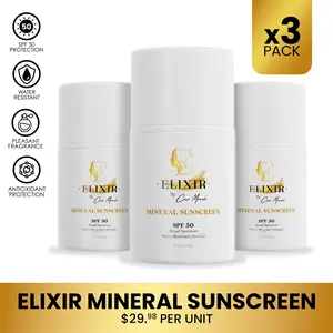 3 Pack of Coco March Elixir Mineral Sunscreen, Moisturizing Broad Spectrum SPF 50, Water Resistant UV Protection Non-Greasy Sunblock, 2.1 oz each