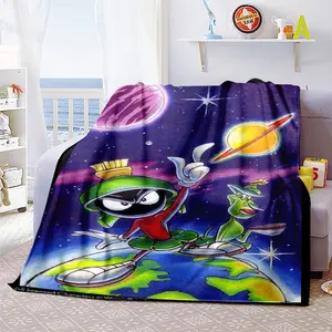 Martian Marvin (3) Pattern Soft and Comfortable Flannel Blanket, Home Living Room Sofa Office Chair Napping Camping Machine Washable Four Seasons Blanket, Gift for Family, Friends, and Anime Fans, Christmas Decoration
