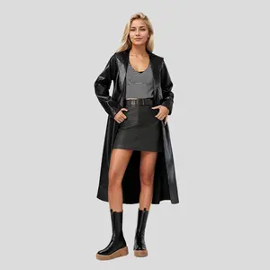 BIGWIG Women's Faux Leather Jacket, Long Faux Leather Quilted Jacket, Lapel, Slim Fit, Spring/Autumn Punk Street Style Trench Coat, Motorcycle Trench Coat Casual Ripped Jean Hooded Puffer Motorized Electric Car License Plate Frame