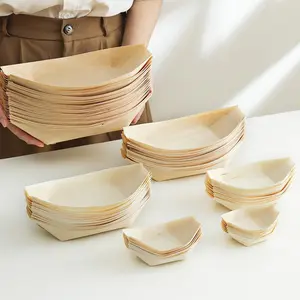 Disposable Wooden Boat Sashimi Sushi Boat Dessert Cuisine Disposable Wooden Boat Creative Disposable Wooden Tableware 50 pcs