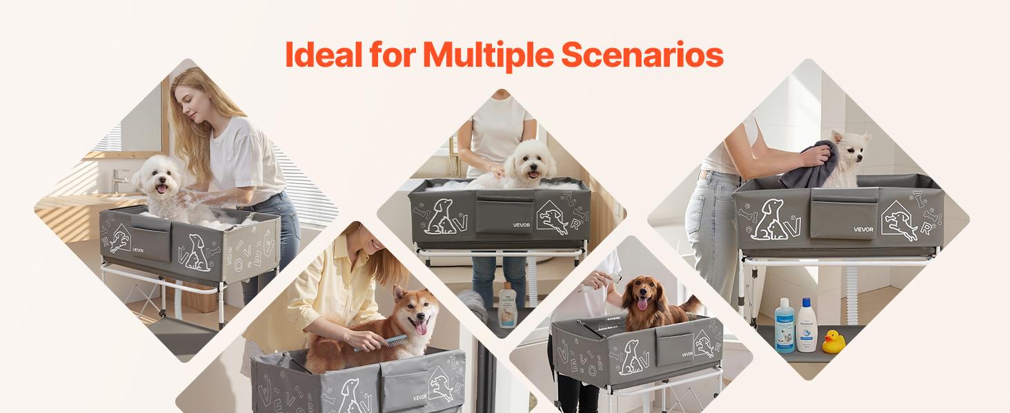 VEVOR Dog Bathtub, Elevated Dog Bath Tub, Collapsible Pet Bathing Grooming Wash Station, Portable Foldable Space-saving, with Built-In Drain Hose for Small and Medium Pet Cat Indoor & Outdoor, Gray