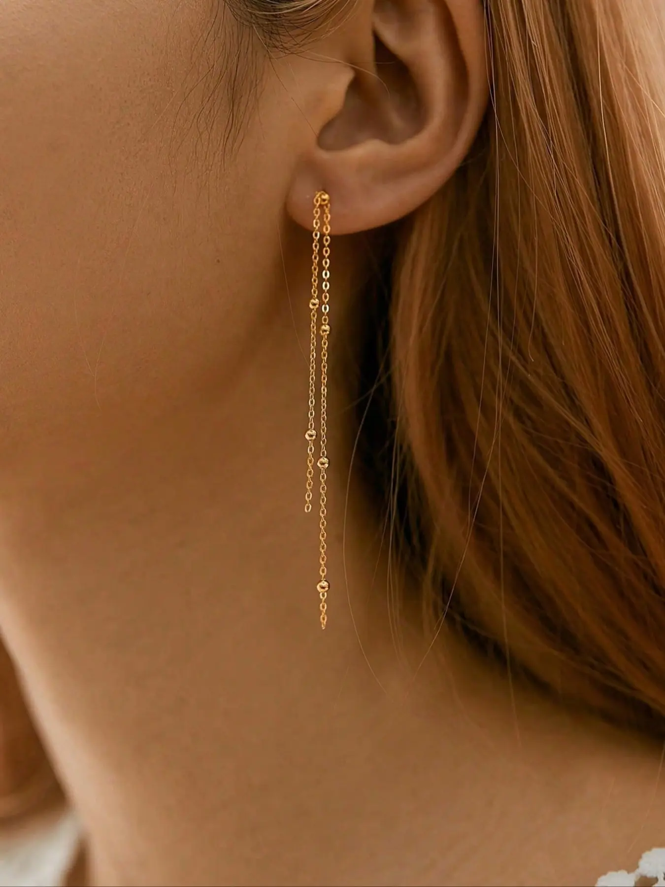 Elegant 925 Silver Beaded Chain Long Fringe Earrings Studs, Perfect for Women Daily Commute, Best Gift Choice, Jewelry Gift for Her