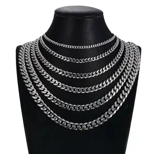 Cotton Deer initialnecklace Men's 3/5/7 mm Curb Chain Necklace, Stainless Steel 18k Gold Plated Cuban Chain Jewelry, Silver/Gold 18-24 Inches, Valentine's Day Gift