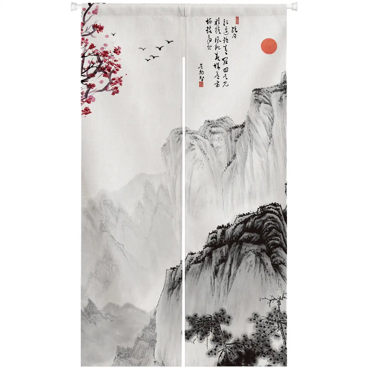 Chinese Door Curtain Marvelous Mountain Tapestry for Wall Hanging, Japanese Noren Bedroom Partition Kithchen Divider Bathroom, 33.5"x 59"  Decoration