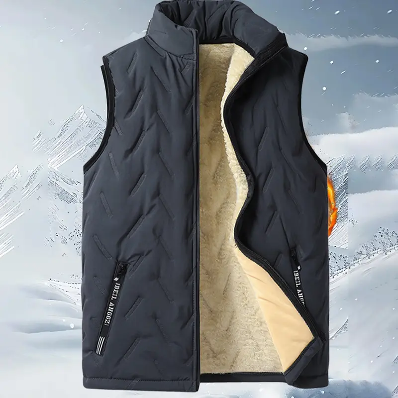 Men's Fitted Fleece Vest, Stand-Collar Sleeveless Pullover, Thick Warm Knitting Layering Piece for Autumn Winter Casual Wear, Waistcoat, Warmth, Collared Neck, Plain