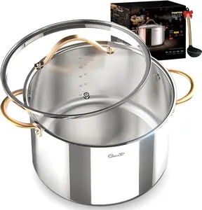 Ciwete Stock Pot 12 Quart, 18/10 Tri-Ply Stainless Steel Whole Clad Stock Pot with Lid, Seamless 12 QT Cooking Pot with Copper Handle, Healthy Stockpots, Induction, Gas, Oven and Dishwasher Safe
