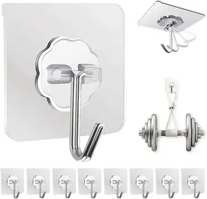 Heavy Duty 50 lbs Large Hooks for Walls No Damage, Towel Sticky Clear Hook, Waterproof, Home, Bathroom, Kitchen, Office, and Outdoor 10 Pack
