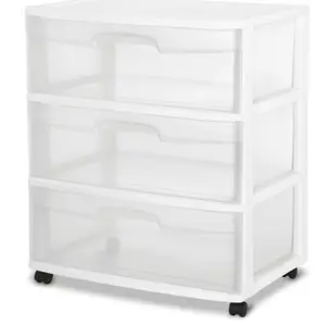 Wide 3 Drawer Cart in White - Perfect for Home Storage