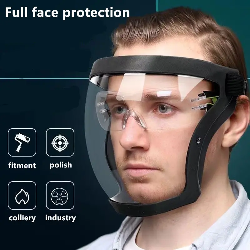 Adjustable Face Shield Safetyequipment, Durable Transparent Plastic Full-Face Protector, Heat-Impact Resistant for Industrial Work & Outdoor Sports Use