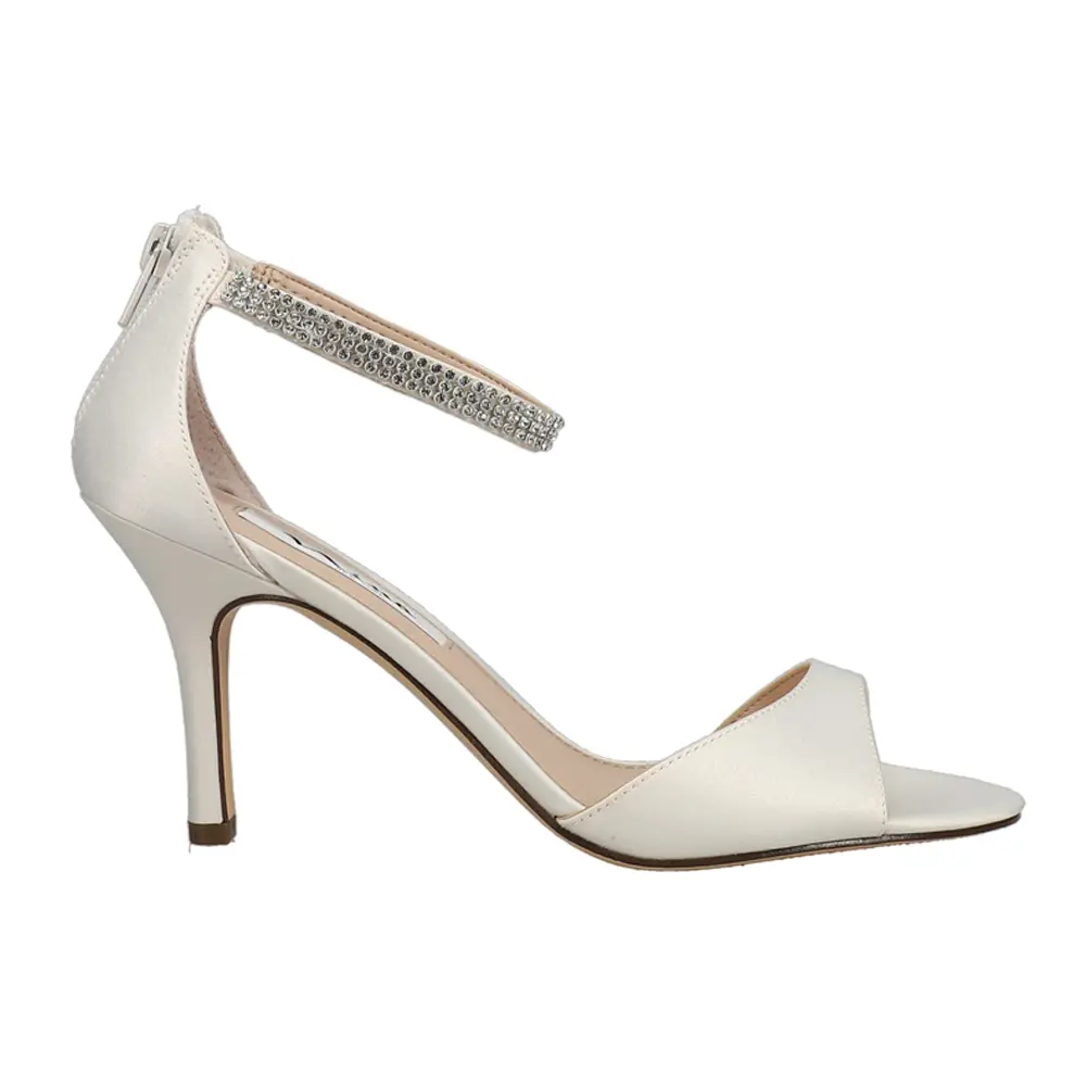 Nina Womens Volanda Rhinestone Ankle Strap Dress Sandals High Heel 3" & Up - White