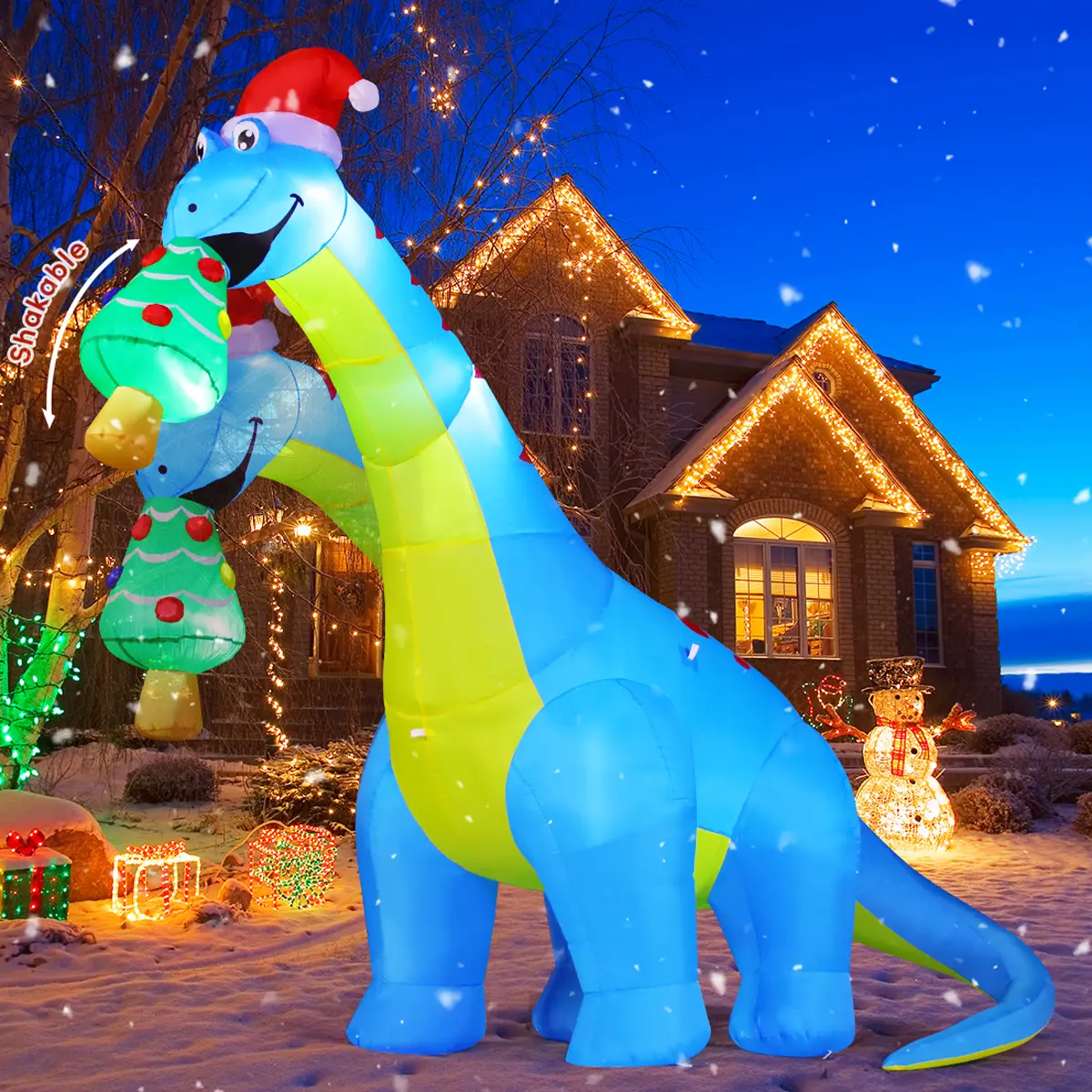 Christmas Dinosaur Eating Pumpkin 10FT Inflatable Outdoor Decorations with LEDs Waterproof Durable Polyester Easy Setup Halloween Christmas Ornaments